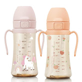 GROSMIMI Flip Top Sippy Cup with peach flower design shows spill-proof on-the-go sipping.