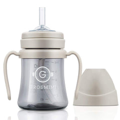 GROSMIMI spill-proof sippy cup beige 6oz for mess-free drinks.