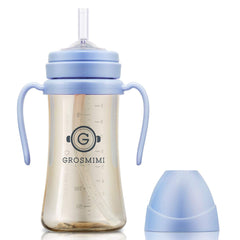 GROSMIMI spill-proof sippy cup in sky blue with leak-free design for mess-free feeding.