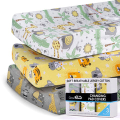 Grow Wild changing pad cover in animals safari pattern fits standard pads for easy nursery styling.