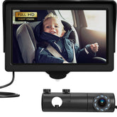 Grownsy baby car camera monitor setup shows backseat view for hands-free observation.