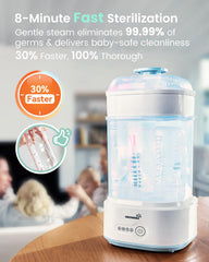 Blue lid closed on compact GROWNSY sterilizer for small spaces