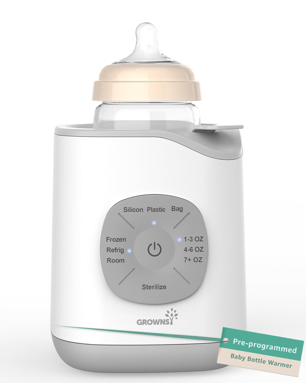 GROWNSY Bottle Warmer quickly heats milk to ideal temperature for feeding.
