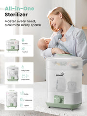 Grownsy sterilizer handles breast pump parts for easy cleanup.