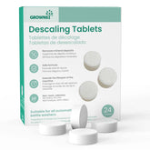 Grownsy descaling tablets packaging shown for easy bottle washer maintenance.