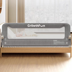 GrowthFun foldable bed rail assembly shows sturdy setup for safe bedtime routines.