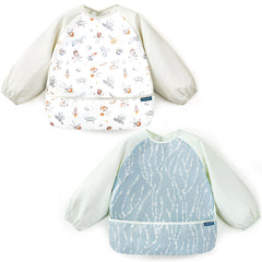 GRSSDER long-sleeve bib with floral pattern keeps outfits clean during meals.
