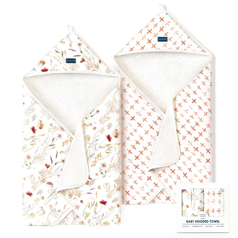 GRSSDER baby hooded towel hood closeup, cozy wrap for newborn bath time