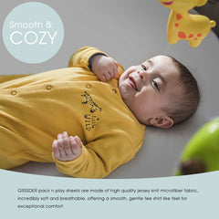 GRSSDER deep-pocket sheets hold pack n play mattresses firmly in place.