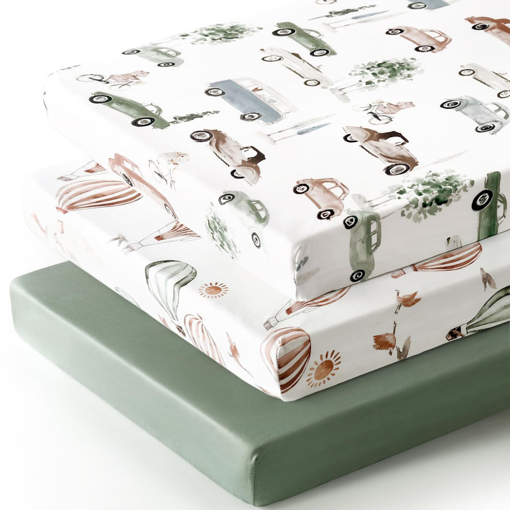 GRSSDER pack-n-play sheets in stretchy-jersey-knit for a snug, breathable fit