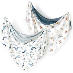 GRSSDER reversible swaddle blanket with sea fish design for cozy swaddling and play.
