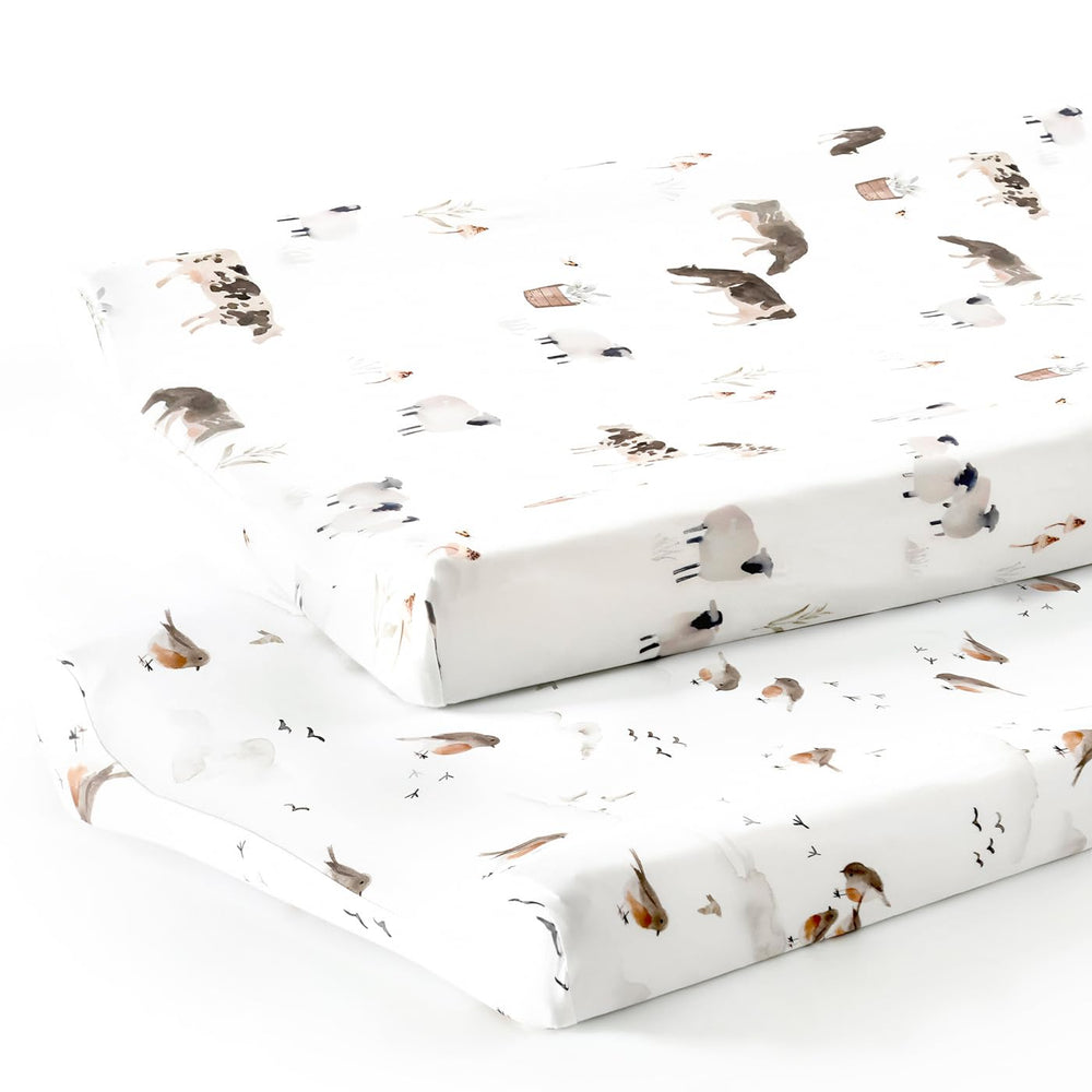 GRSSDER stretch soft jersey-knit changing pad cover 2-pack provides cozy diaper-change comfort.