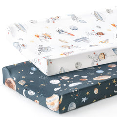 GRSSDER stretch space print changing pad cover fits securely for mess-free changes