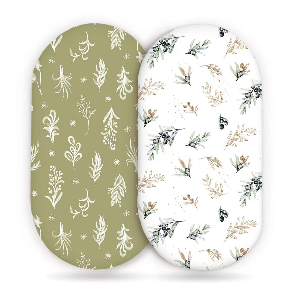GRSSDER stretchy bassinet sheet with watercolor flora olive pattern for snug sleep