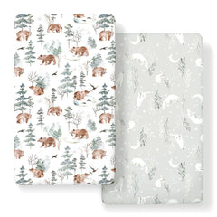 GRSSDER bear-print stretchy crib sheet; snug fit for crib mattresses.