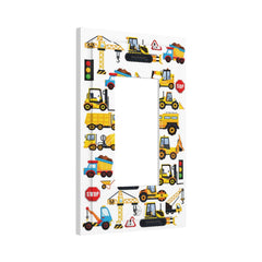 GSRLOD wall plate featuring excavator and tractor, a bold cartoon accent for kids' spaces.
