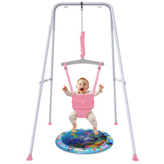 G TALECO Gear baby jumper with stand pink front view for upright support.