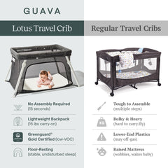 Guava Family Travel Crib side door enables easy soothing and cuddling in new spaces.