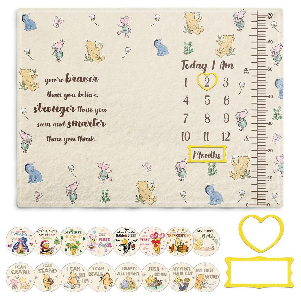 Guawubiang Classic Pooh milestone blanket shown for monthly growth photos