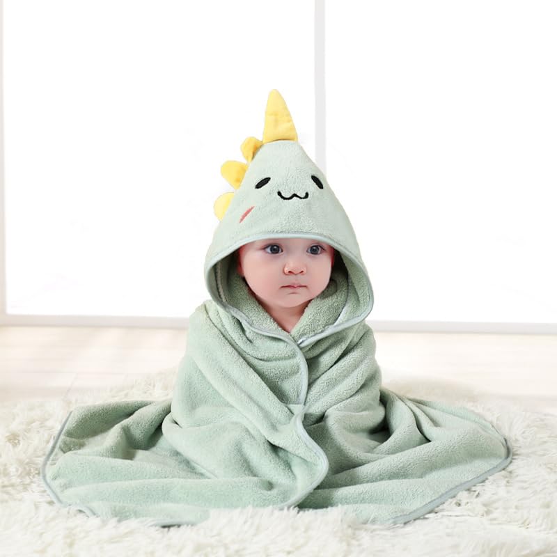 Gucilulu hooded baby towel with a dinosaur face, soft and cozy after bath time.