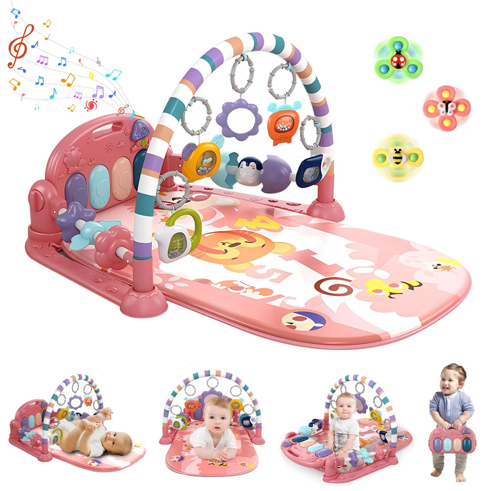 GUGUKUKU Baby Gym Play Mat teapot rattle promotes auditory exploration during tummy time.