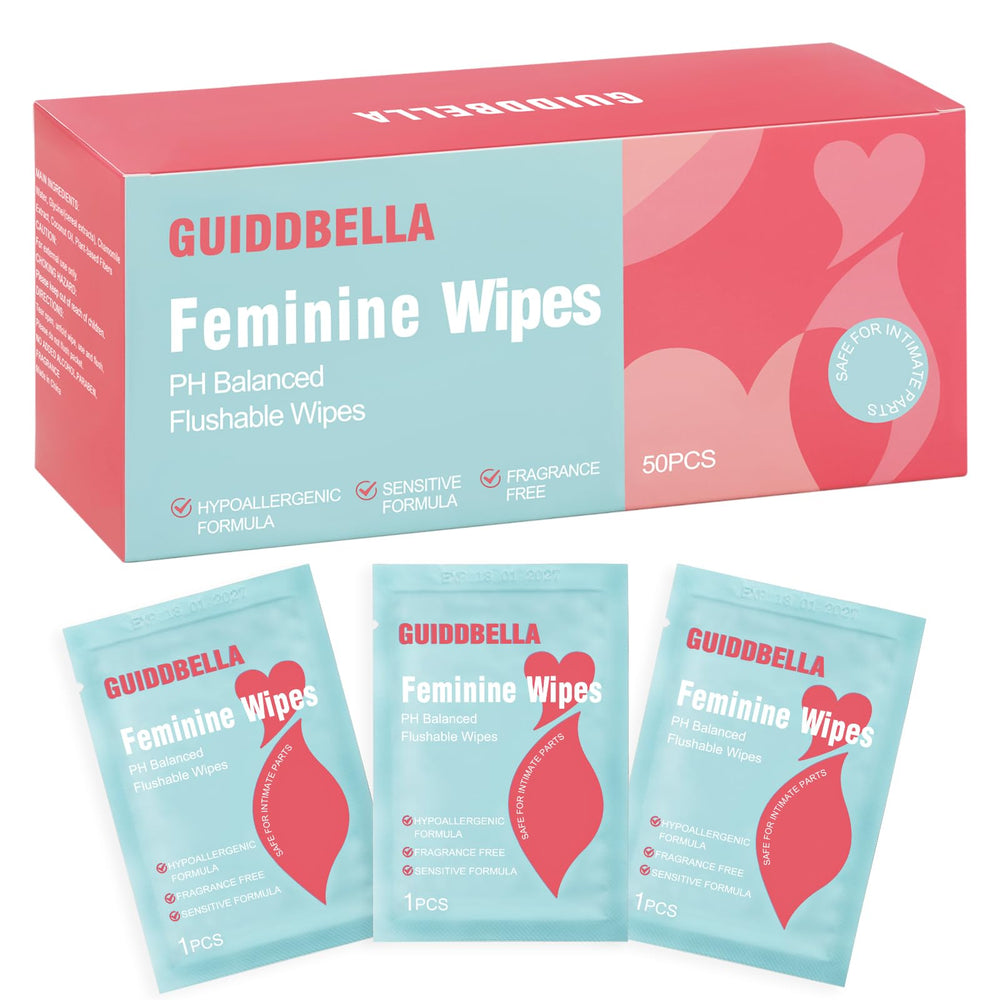 GUIDDBELLA feminine wipes packaging shown for travel-friendly hygiene.