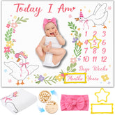 Guiqulai Silly Goose milestone blanket flatlay highlighting soft flannel texture for newborn photos