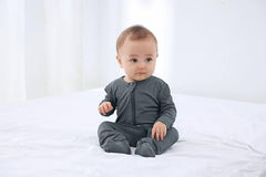 GUISBY fold-over mittens shown on sleeper protect tiny nails