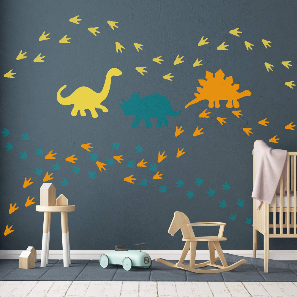 GULIGULI dinosaur wall decal footprints on wall for playful room decor.