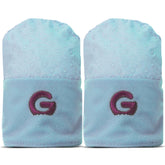 Gummee Glove Blue front view shows anti-scratch teething mittens for newborns