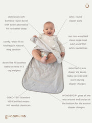 Gunamuna WonderZIP full-length zipper enabling quick diaper changes while keeping baby warm