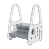 Gupamiga toddler step stool two-level gray-white design helps kids reach sinks safely.