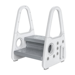 Gupamiga toddler step stool two-level gray-white design helps kids reach sinks safely.