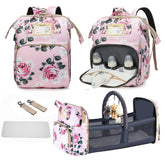 GurZinn diaper bag backpack with foldable changing station in pink for quick diaper changes.