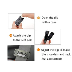GUIILAN shoulder-neck seatbelt retainer fits most cars and reduces belt pressure on the body.