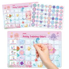 GWHOLE Mermaid Potty Chart on fridge demonstrates progress with magnetic hold.