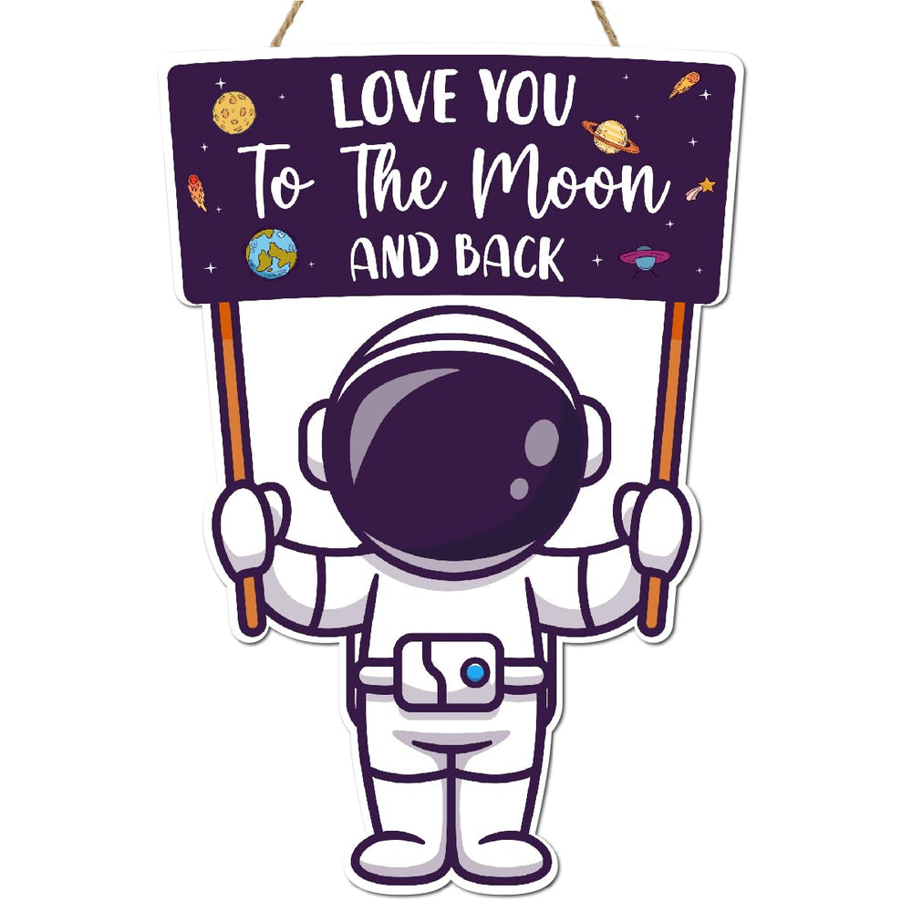Gwisml astronaut wooden wall sign enhances a playful space vibe in a kid’s room.