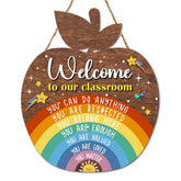 Gwisml Welcome to Our Classroom sign with apple shape brightens entry and inspires students