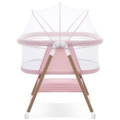 GYARING baby bassinet pink frame for easy travel and quick setup.
