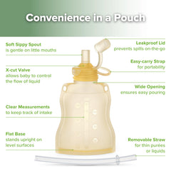 Haakaa Baby Food Pouch used for self-feeding illustrates easy toddler-friendly use.