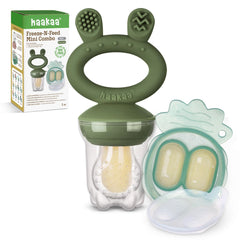 Haakaa baby fruit feeder pouch shows fine-hole mesh for small bites and safety