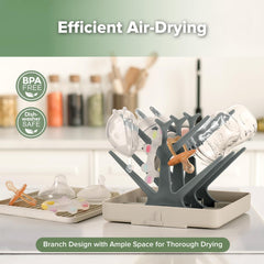 Haakaa bottle drying tree branch design promotes airflow for faster, even drying.