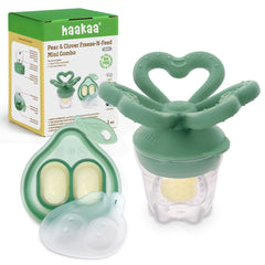 Haakaa Clover baby feeder pouch shown for safe self-feeding.