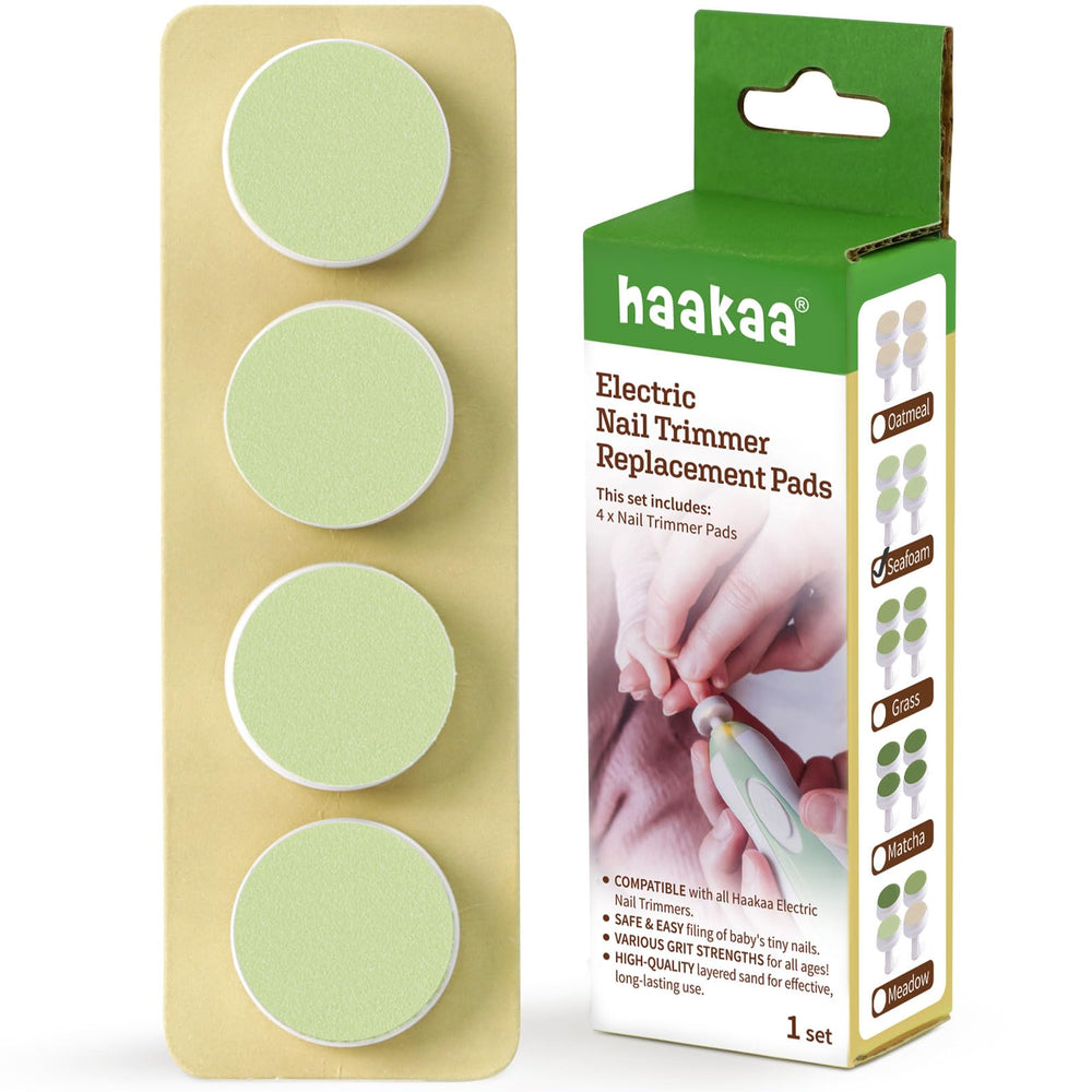 Haakaa replacement pads for the electric trimmer in seafoam color, gentle baby care.