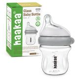 Haakaa Gen.3 natural glass baby bottle 4oz with glass body for safe milk storage.