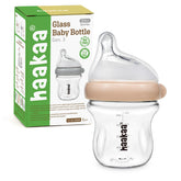 Haakaa Gen.3 natural glass baby bottle with wide neck for easy filling and cleaning.