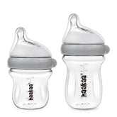 haakaa Gen.3 natural glass bottle 4.2oz for on-the-go feeding with safe borosilicate glass.