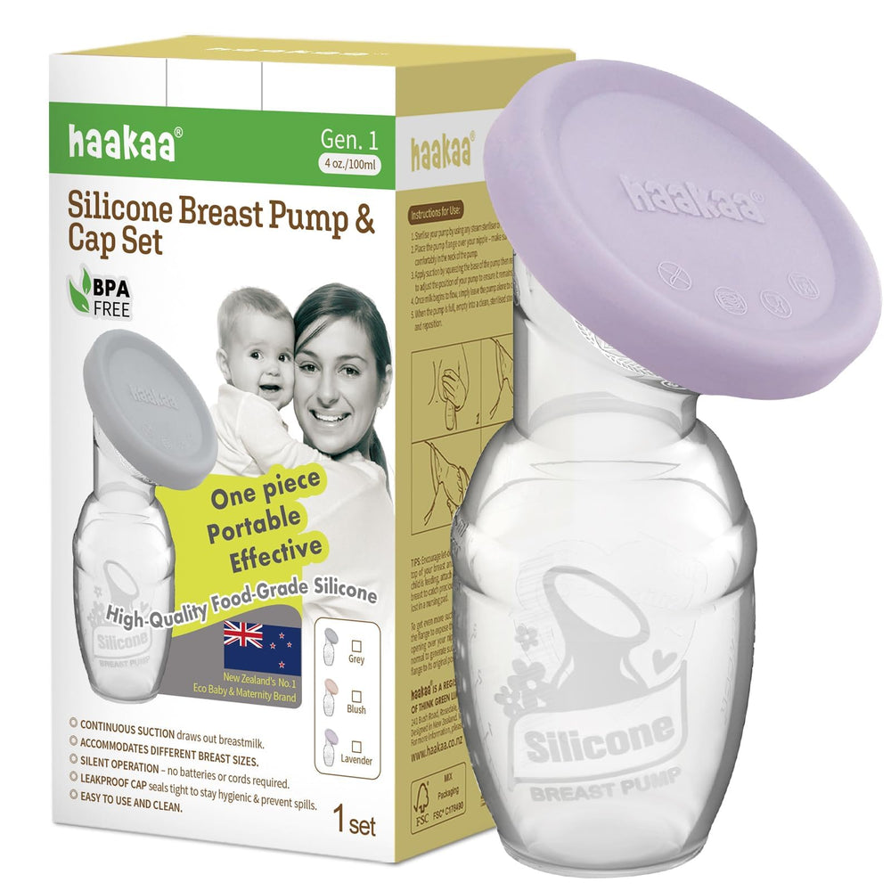 haakaa manual breast pump with lavender cap for convenient letdown capture