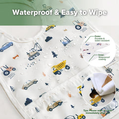 haakaa Mess Proof Baby Bib deep-pocket catches crumbs for mess-free meals.