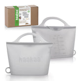 Haakaa On-The-Go steam bags with 40oz capacity for travel bottle sanitation.